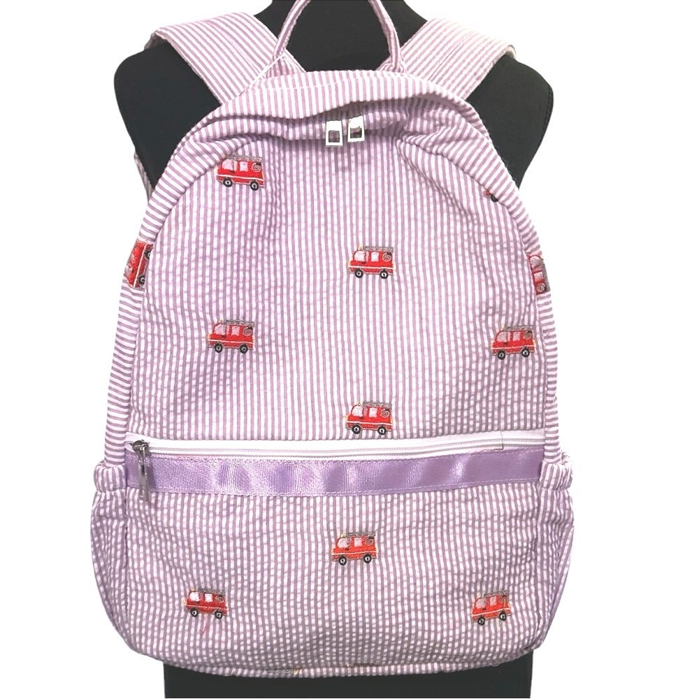 NWT Kids Purple Stripe Fire Truck Backpack Book Bag School Preschool
